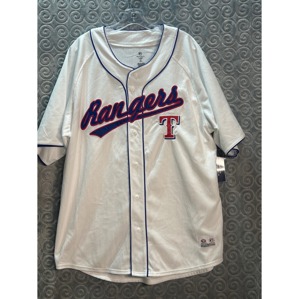 Texas Rangers True Fan MLB Baseball Jersey Button Up White‎ XL Extra Large